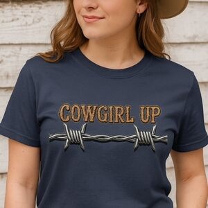 Cowgirl Up Western Graphic Tee | Barbed Wire Rodeo Shirt | Country Girl Top